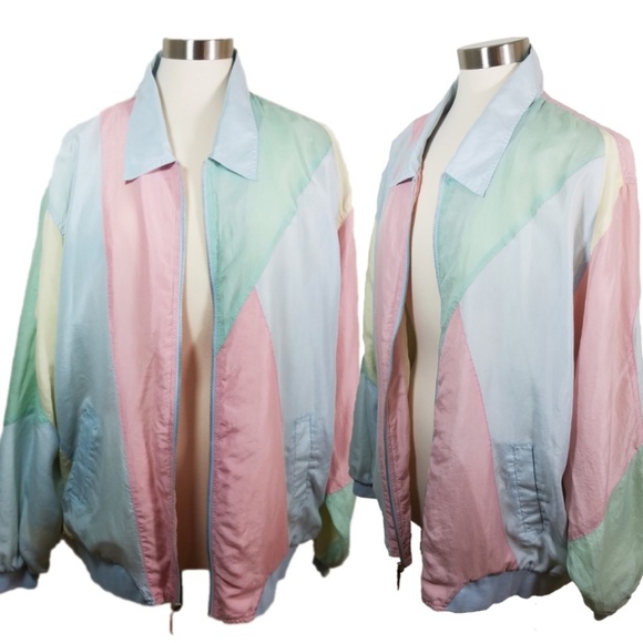 Vintage Jackets & Blazers - Vintage 90s Pastel Silk Color block Windbreaker L